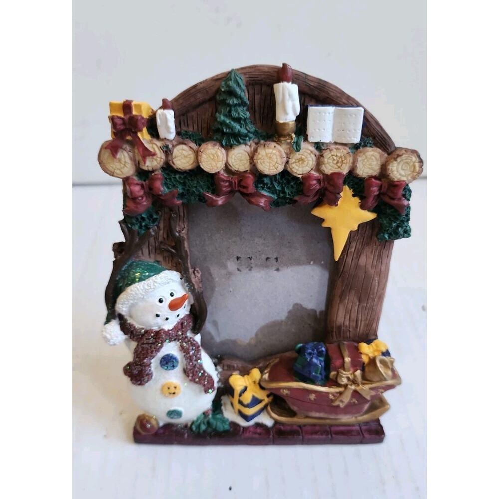 VNTG 1995 Christmas Snowman Holiday Picture Frame 3.5 x5" Nostalgic Photo Holder